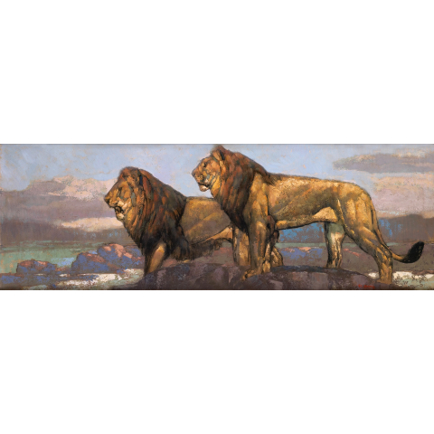 Deux lions scutant l'horizon. Vers1925.